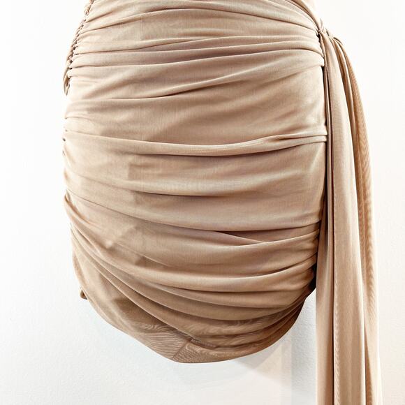 Bobbles & Lace Ruched Sweetheart Neck Strapless Mini Dress Taupe Brown Medium - Picture 9 of 16